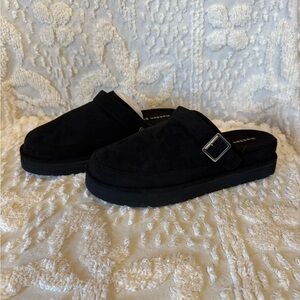 Madden Girl Black Suede Mule Slides with Buckle #573